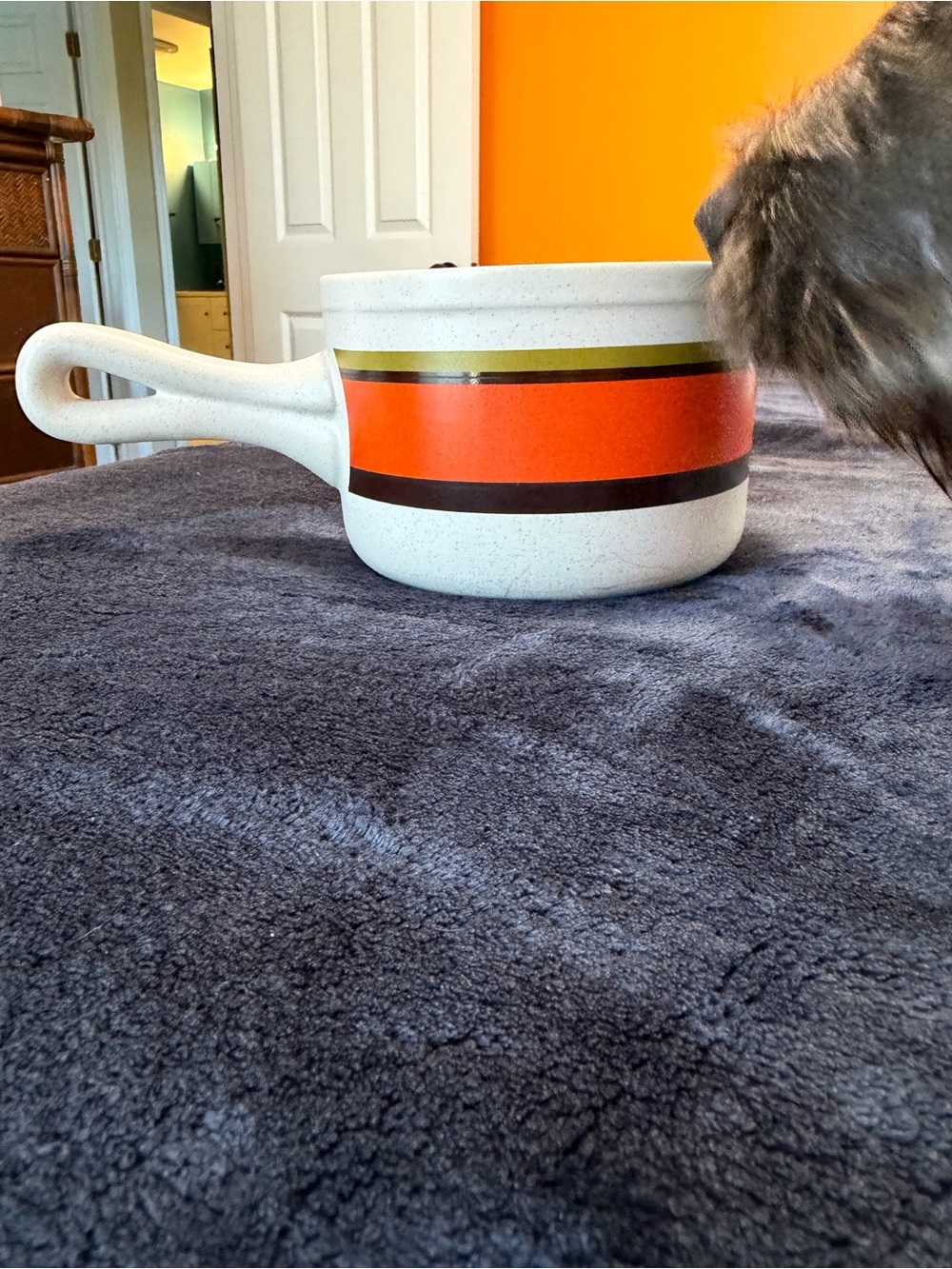 Retro Orange Stripe Ceramic Saucepan - Unbranded